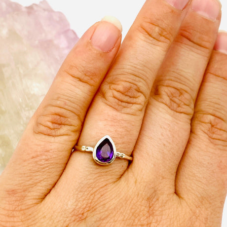 Amethyst Teardrop Faceted Fine Band Ring R3691-AM - Nature's Magick