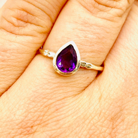 Amethyst Teardrop Faceted Fine Band Ring R3691-AM - Nature's Magick