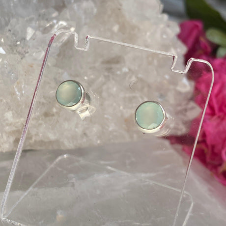 Aqua Chalcedony petite round faceted studs KEGJ1128 - Nature's Magick