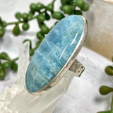 Aquamarine large oval cabochon ring with beaten band s.7 KRGJ1346 - Nature's Magick