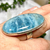 Aquamarine large oval cabochon ring with beaten band s.7 KRGJ1346 - Nature's Magick