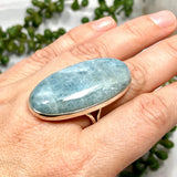 Aquamarine large oval cabochon ring with split band s.10 KPGJ1351 - Nature's Magick