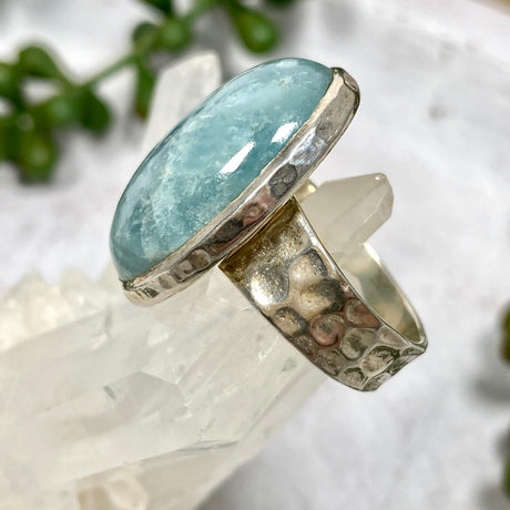 Aquamarine Oval Cabochon Ring with Hammered Band Size 8 KPGJ1355 - Nature's Magick