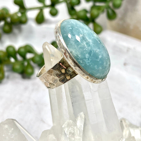 Aquamarine Oval Cabochon Ring with Hammered Band Size 8 KPGJ1355 - Nature's Magick