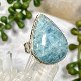 Aquamarine teardrop cabochon ring with beaten band s.8 KPGJ1345 - Nature's Magick