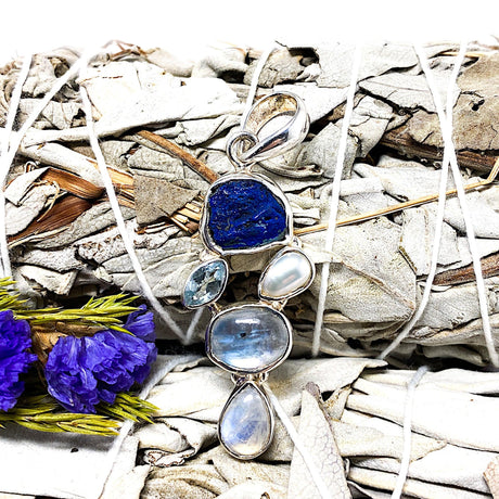 Azurite Moonstone and Blue Topaz multi stone pendant KPGJ1513 - Nature's Magick