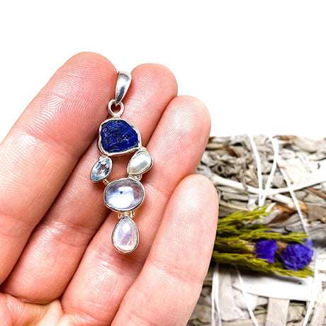 Azurite Moonstone and Blue Topaz multi stone pendant KPGJ1513 - Nature's Magick