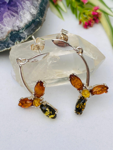 Baltic Amber mixed colour flower stud earrings AMB62 - Nature's Magick