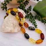 Baltic Amber multi-coloured large oval 13mm beaded necklace 55cm 51g AMB95 - Nature's Magick