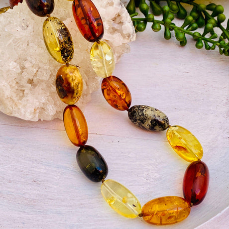 Baltic Amber multi-coloured large oval 13mm beaded necklace 55cm 51g AMB95 - Nature's Magick