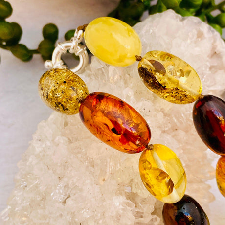 Baltic Amber multi-coloured large oval 13mm beaded necklace 55cm 51g AMB95 - Nature's Magick