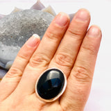 Black Onyx oval cabochon ring with split band s.8 KRGJ1641 - Nature's Magick