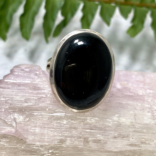 Black Onyx oval cabochon ring with split band Size 10 KRGJ1644 - Nature's Magick