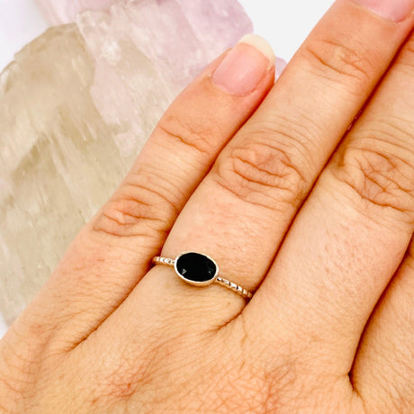 Black Onyx Oval Faceted Fine Band Ring R3750-BO - Nature's Magick