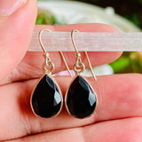 Black Onyx teardrop faceted earrings KEGJ801 - Nature's Magick