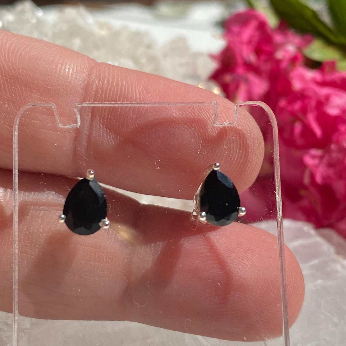 Black Onyx teardrop stud earrings KEGJ1040 - Nature's Magick