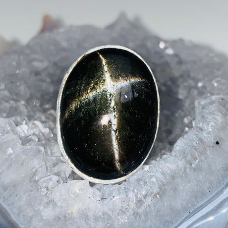 Black Star Diopside oval cabochon ring s.9 KRGJ1811 - Nature's Magick