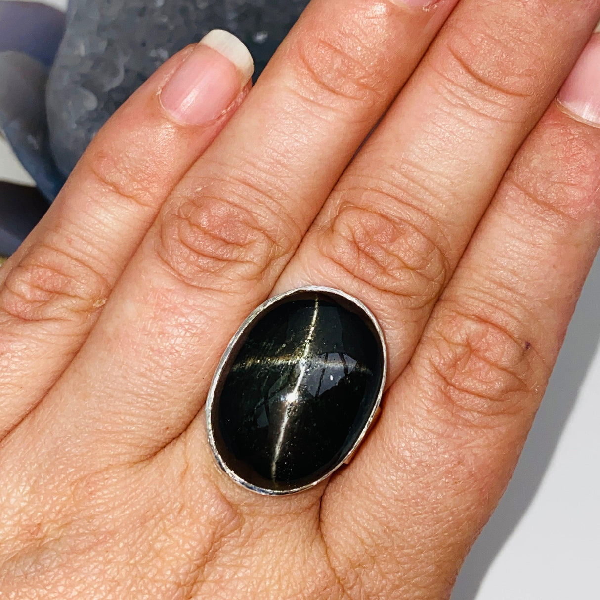 Black Star Diopside oval cabochon ring s.9 KRGJ1811 - Nature's Magick