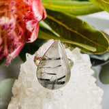 Black Tourmaline in Quartz teardrop cabochon ring s.7 KRGJ2378 - Nature's Magick