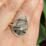 Black Tourmaline in Quartz teardrop cabochon ring s.7 KRGJ2378 - Nature's Magick