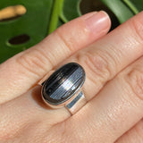 Black tourmaline oval raw ring s.7 KRGJ1815 - Nature's Magick