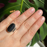 Black tourmaline oval raw ring s.7 KRGJ1815 - Nature's Magick