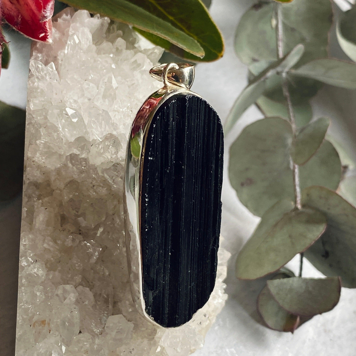 Black Tourmaline raw oval pendant KPGJ2551 - Nature's Magick