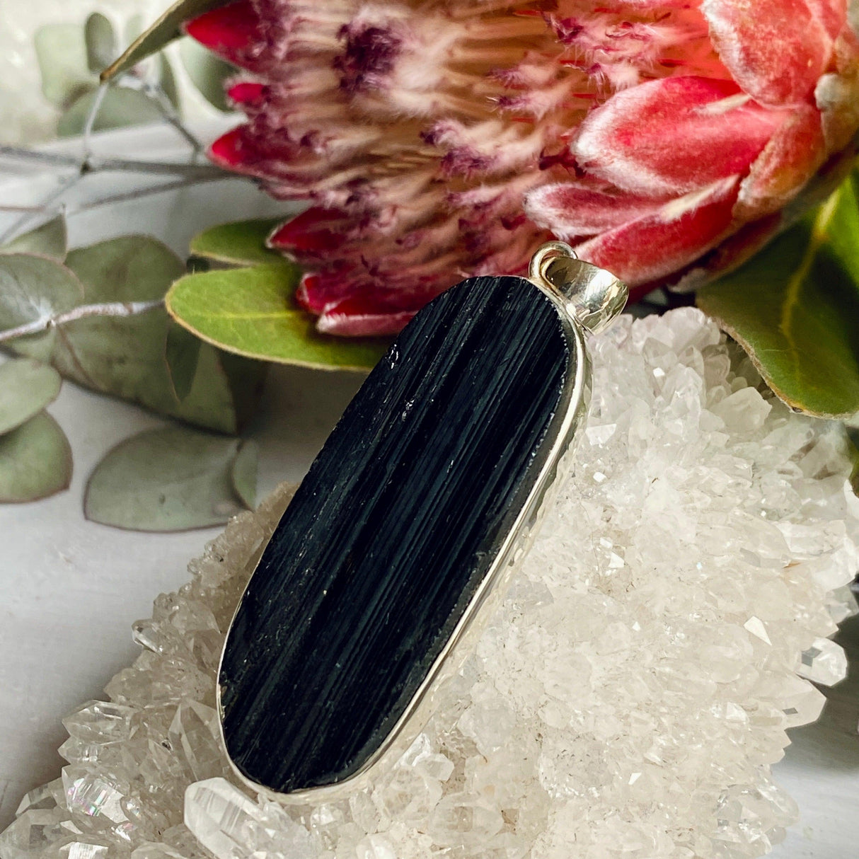 Black Tourmaline raw oval pendant KPGJ2551 - Nature's Magick