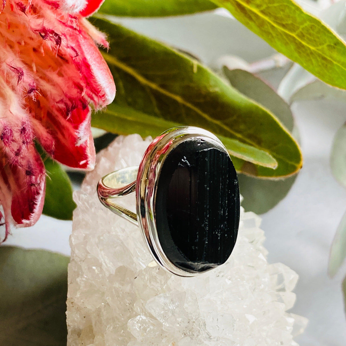 Black Tourmaline raw oval ring s.11 KRGJ2247 - Nature's Magick