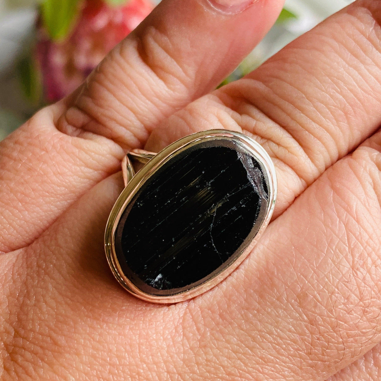 Black Tourmaline raw oval ring s.11 KRGJ2247 - Nature's Magick