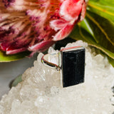 Black Tourmaline raw rectangular ring s.9 KRGJ2249 - Nature's Magick