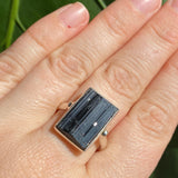 Black Tourmaline raw rectangular ring s.9 KRGJ2249 - Nature's Magick