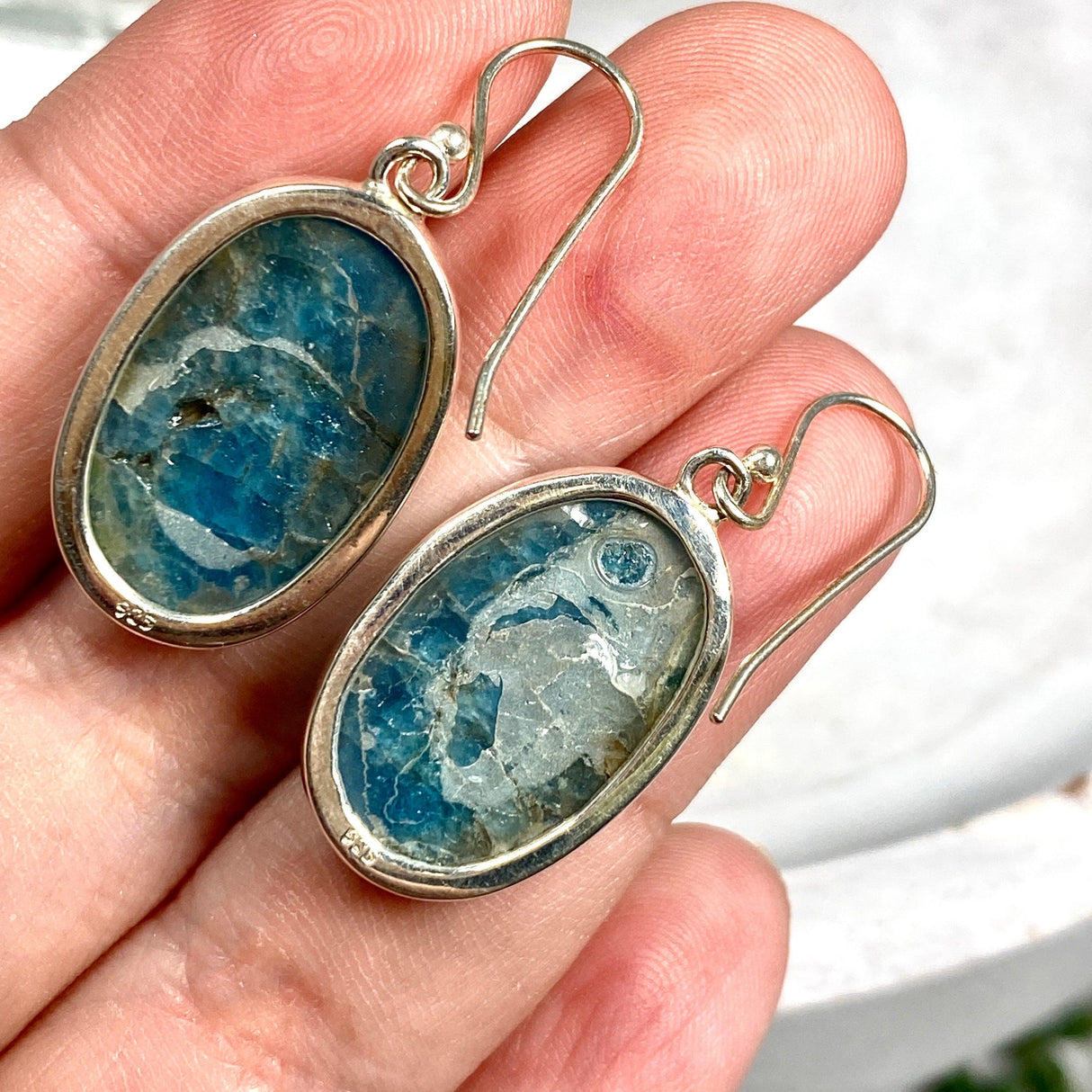 Blue Apatite oval earrings KEGJ1097 - Nature's Magick