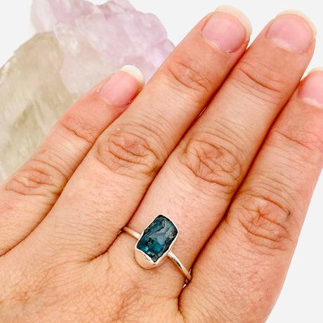 Blue Apatite Raw Crystal Fine Band Ring R3701-BAP - Nature's Magick