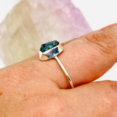 Blue Apatite Raw Crystal Fine Band Ring R3701-BAP - Nature's Magick