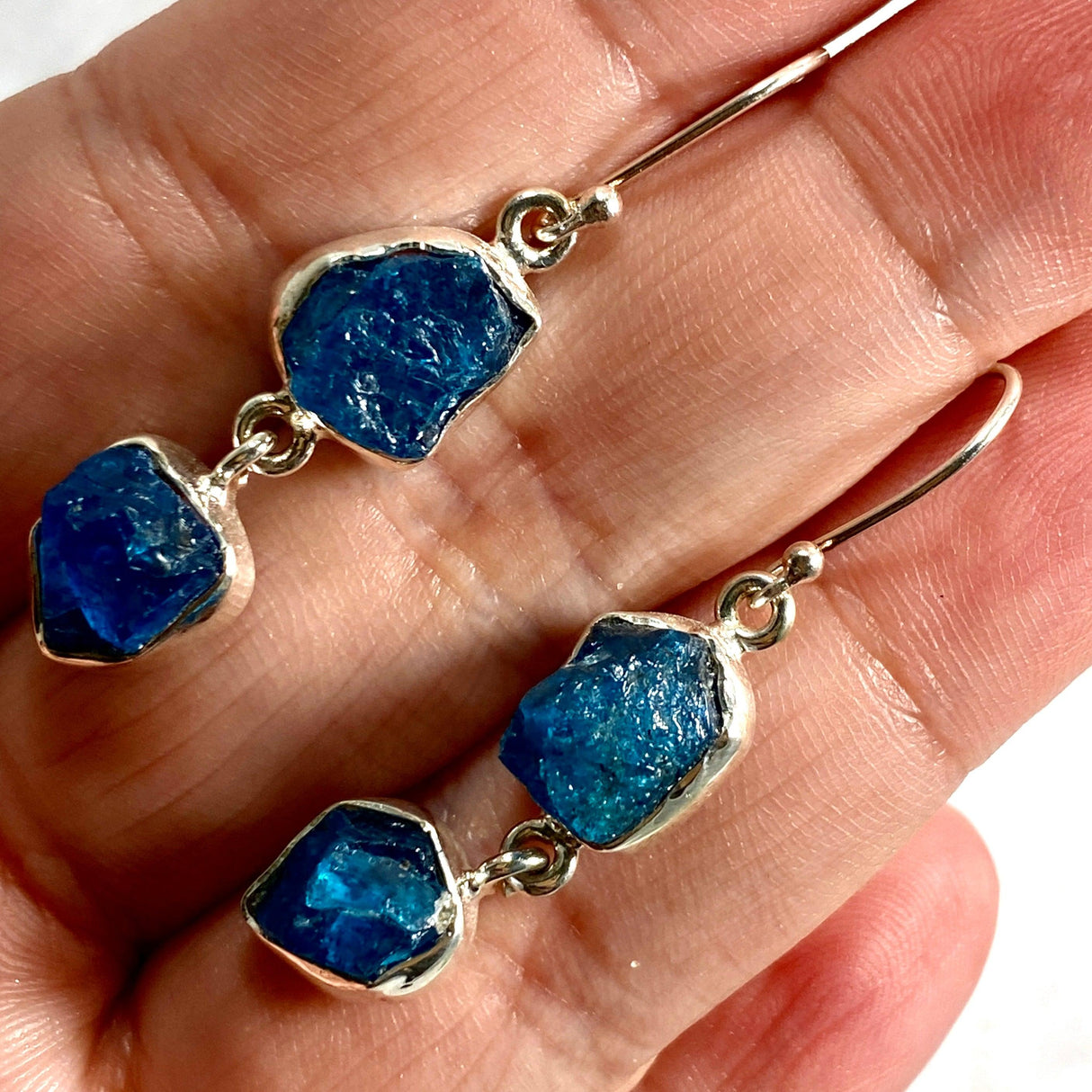 Blue Apatite raw double drop earrings KEGJ1102 - Nature's Magick