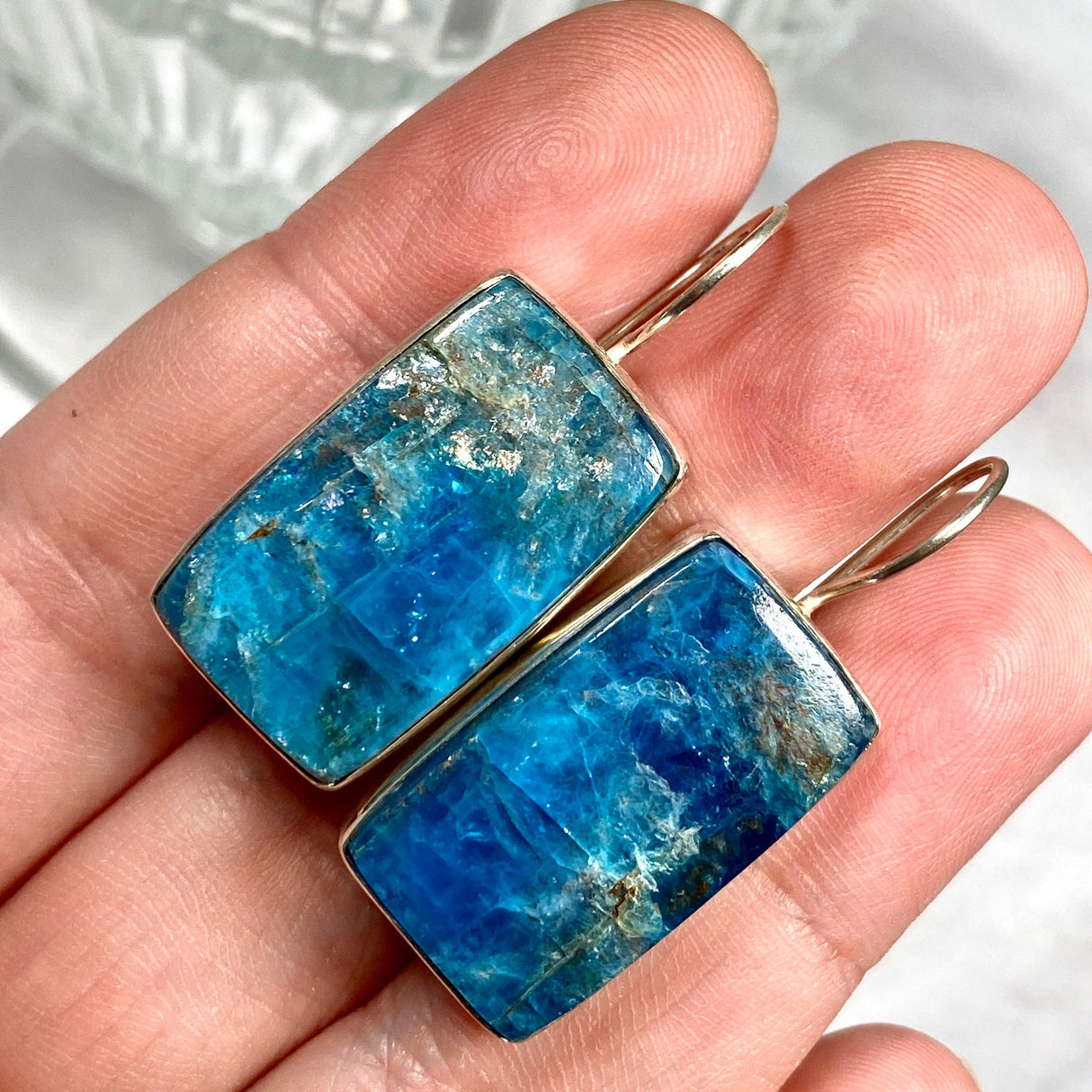 Blue Apatite rectangular fixed hook earrings KEGJ1096 - Nature's Magick