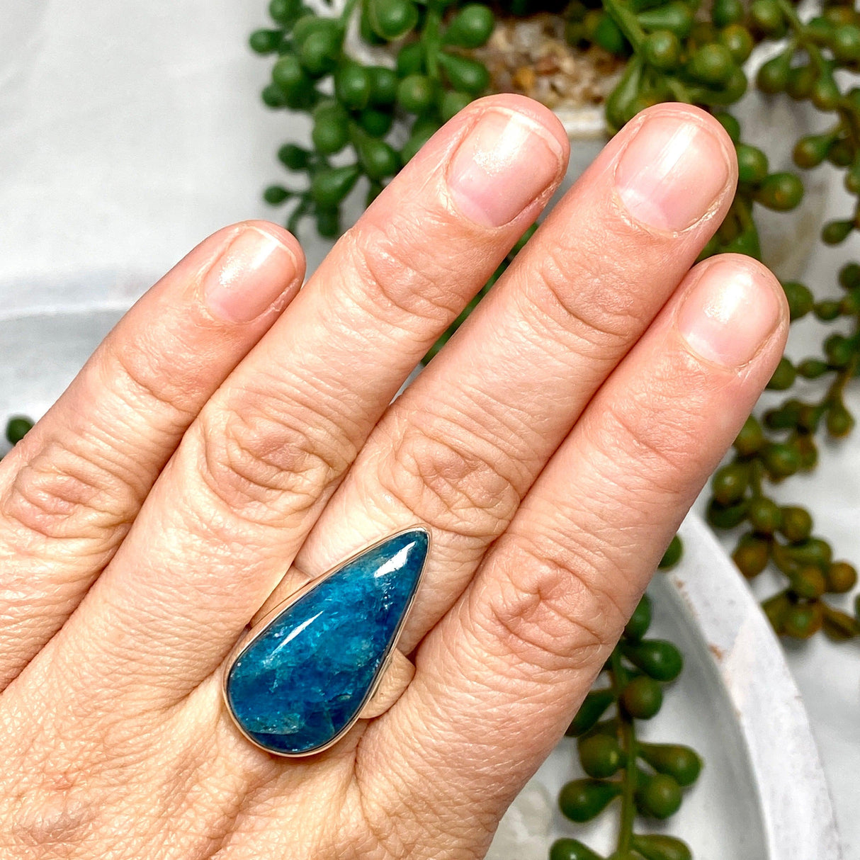 Blue Apatite teardrop ring s.9 KRGJ2455 - Nature's Magick