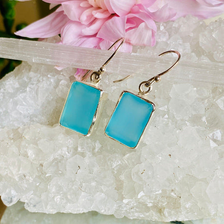 Blue Chalcedony faceted rectangular earrings KEGJ817 - Nature's Magick