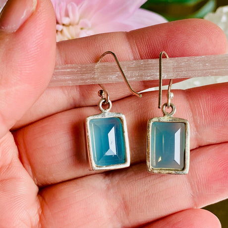 Blue Chalcedony faceted rectangular earrings KEGJ817 - Nature's Magick