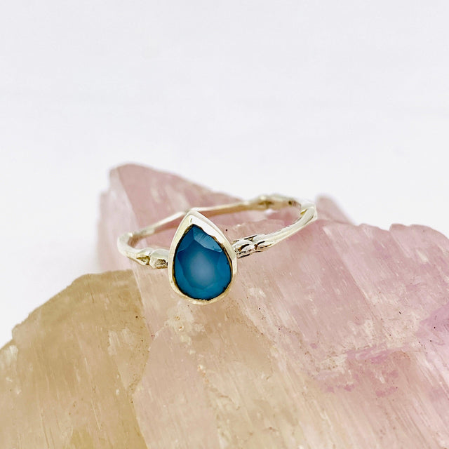 Blue Chalcedony Teardrop Faceted Fine Band Ring R3691-BC - Nature's Magick