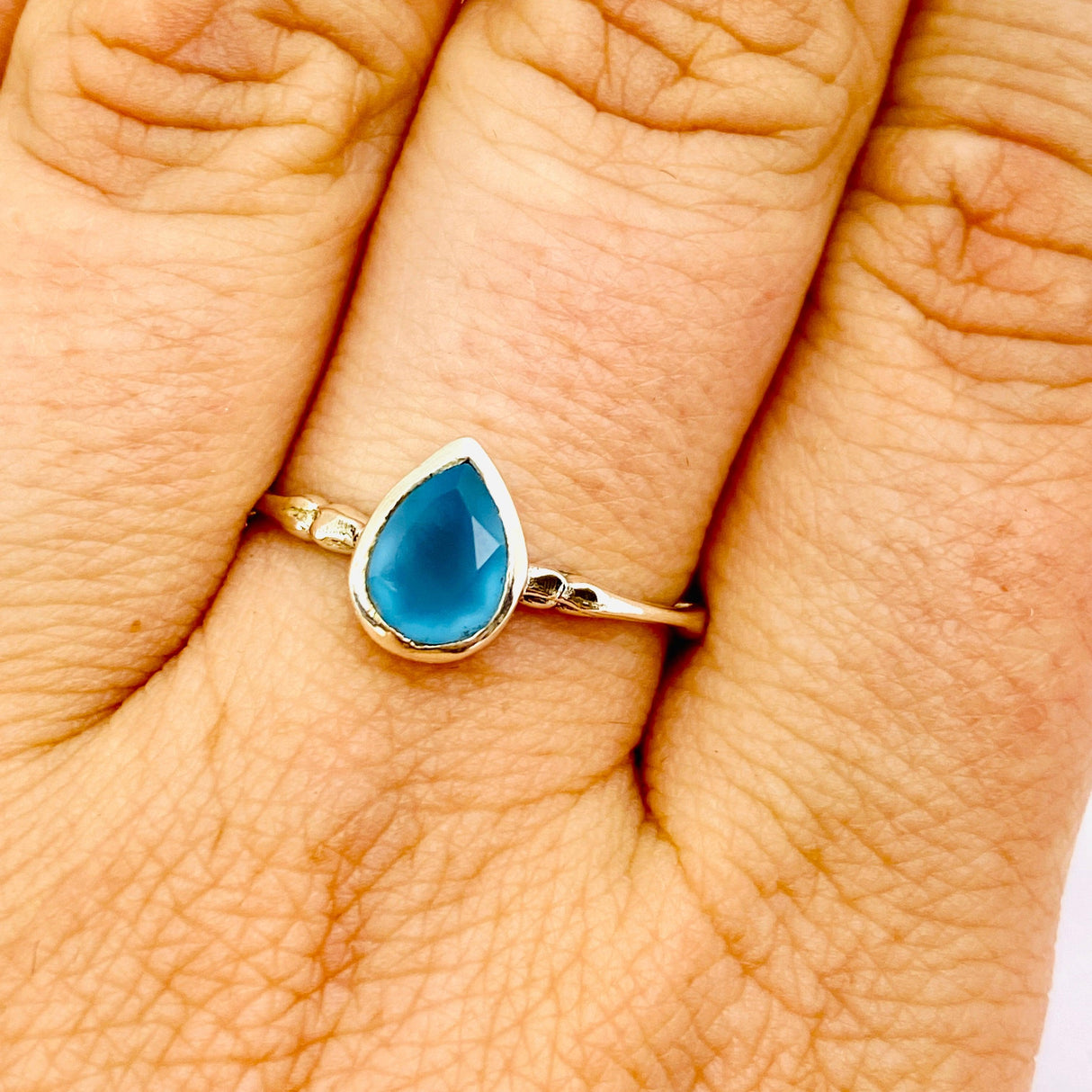 Blue Chalcedony Teardrop Faceted Fine Band Ring R3691-BC - Nature's Magick