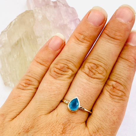 Blue Chalcedony Teardrop Faceted Fine Band Ring R3691-BC - Nature's Magick