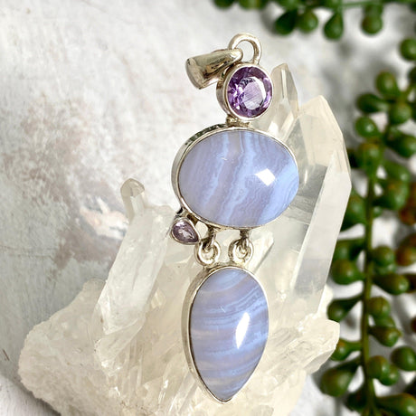 Blue Lace agate and Amethyst multi-stone pendant KPGJ2284 - Nature's Magick