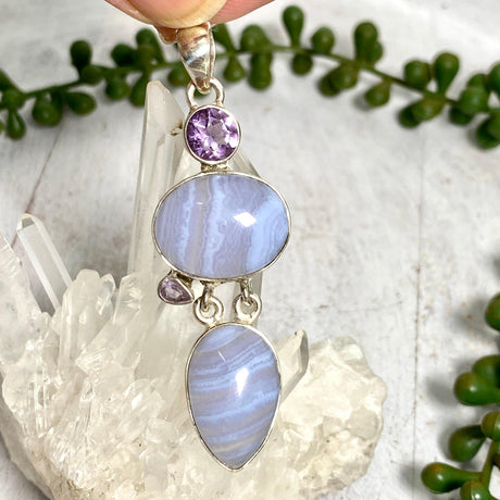 Blue Lace agate and Amethyst multi-stone pendant KPGJ2284 - Nature's Magick