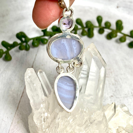 Blue Lace agate and Amethyst multi-stone pendant KPGJ2284 - Nature's Magick