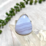 Blue Lace Agate teardrop cabochon ring s.10 KRGJ1898 - Nature's Magick