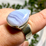 Blue Lace Agate teardrop cabochon ring s.10 KRGJ1898 - Nature's Magick