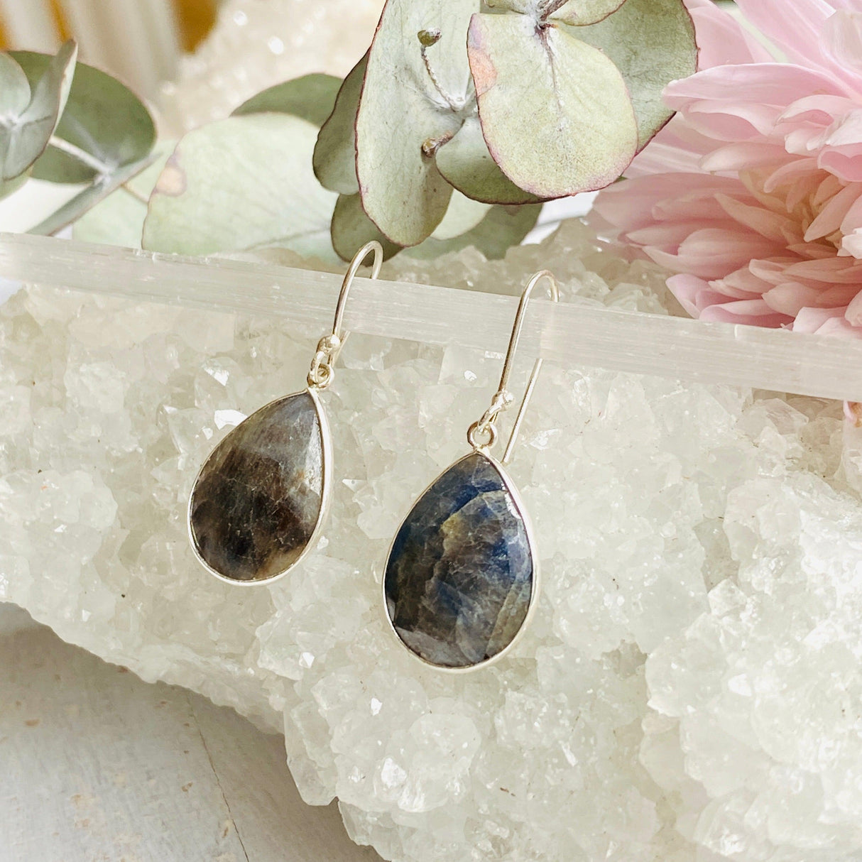 Blue Sapphire faceted teardrop earrings KEGJ1015 - Nature's Magick