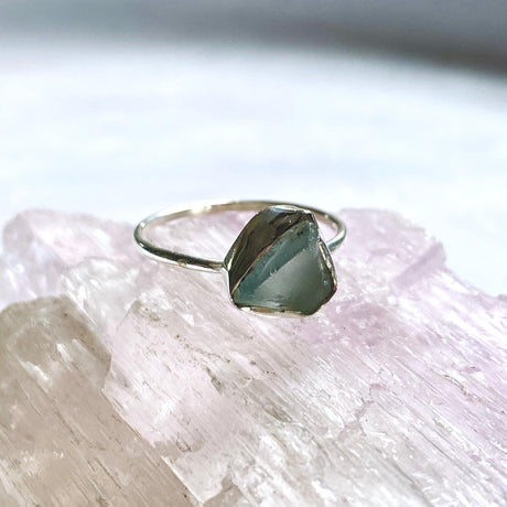 Blue Topaz Raw Crystal Fine Band Ring R3701-BTO - Nature's Magick